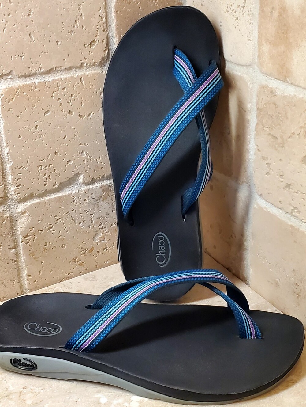 CHACO Tanana Ecotred Toe Loop Blue/Pink Strap Sandal Women's US Size 7 - Picture 11 of 11